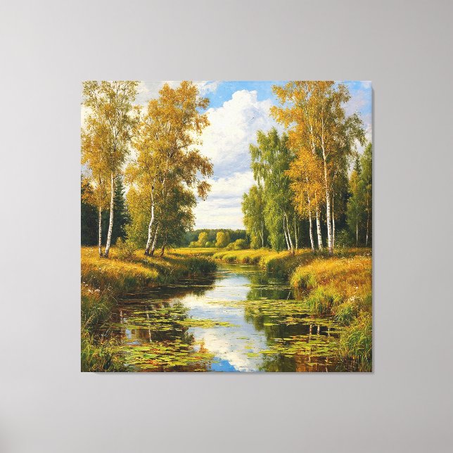 Serene Autumn Landscape With River Reflection Canvas Print (Front)
