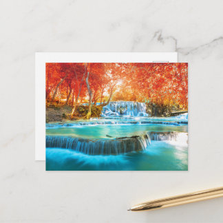 Serene Autumn Waterfall Postcard