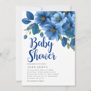 Serene Azure Bloom Baby Shower Invitation