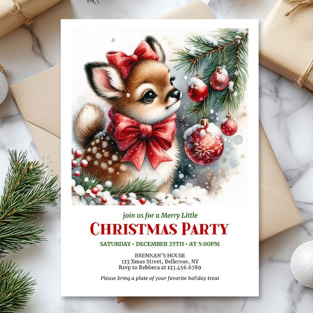 Serene baby deer watercolor Christmas kids invite  (Serene baby deer watercolor Christmas kids invite editable)