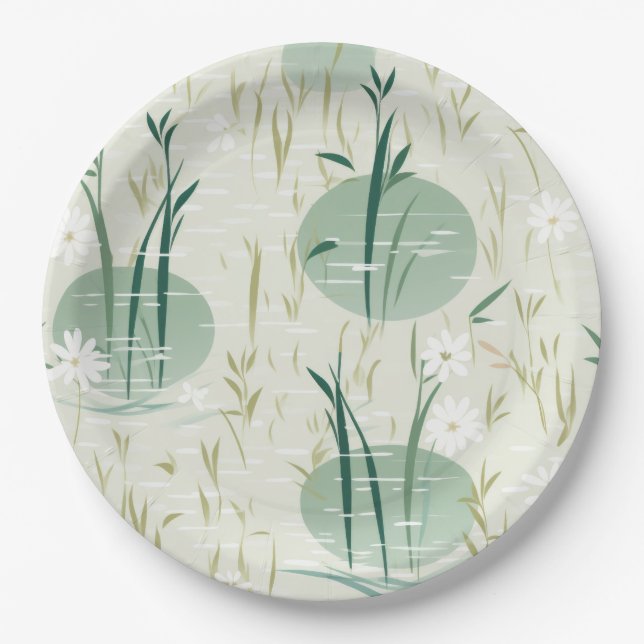 Serene Bamboo Blossom Asian  (10) Paper Plate (Front)