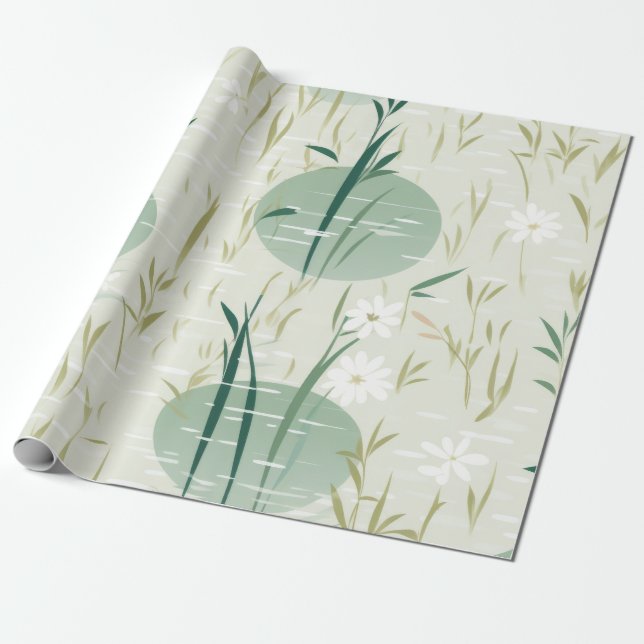 Serene Bamboo Blossom Asian  (10) Wrapping Paper (Unrolled)