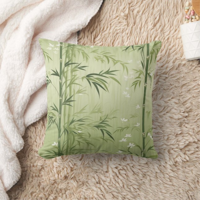 Serene Bamboo Blossom Asian  (1) Cushion (Blanket)