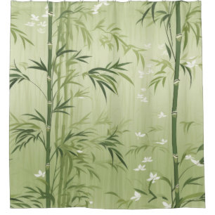 Serene Bamboo Blossom Asian  (1) Shower Curtain