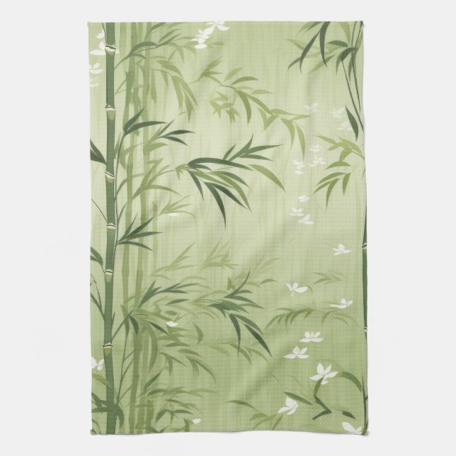 Serene Bamboo Blossom Asian  (1) Tea Towel (Vertical)