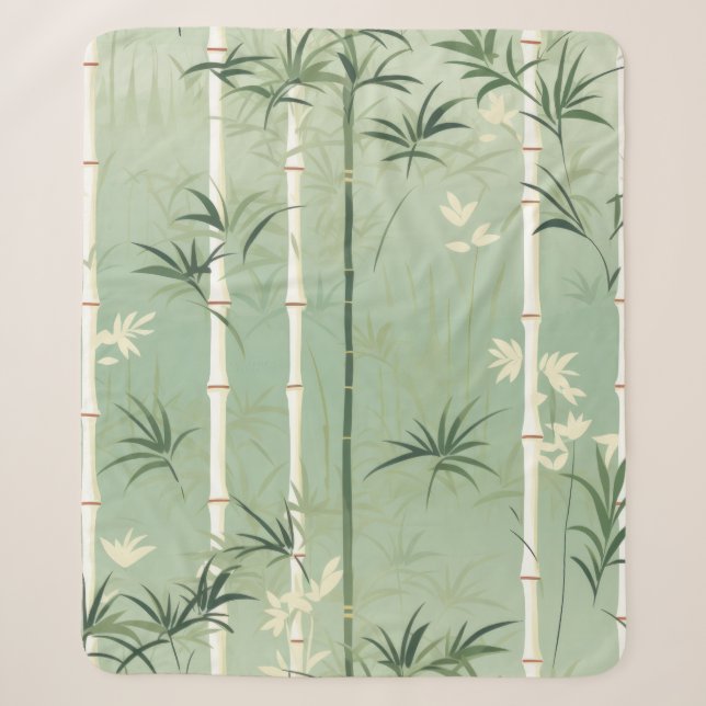 Serene Bamboo Blossom Asian  (2) Sherpa Blanket (Front)