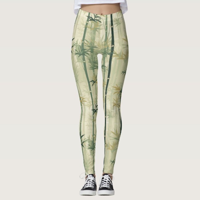 Serene Bamboo Blossom Asian  (3) Leggings (Front)