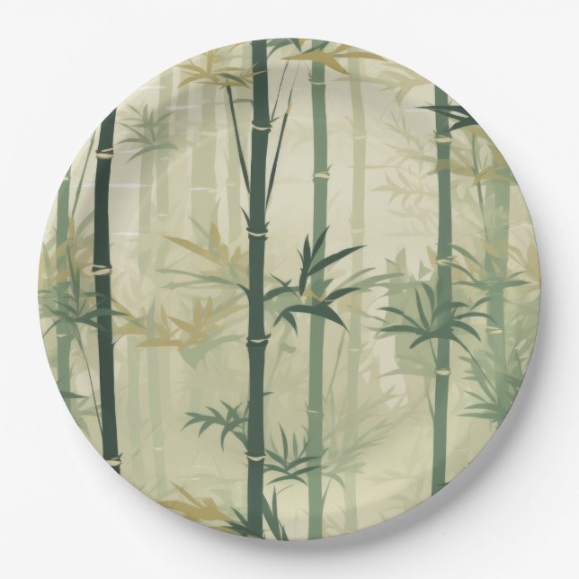 Serene Bamboo Blossom Asian  (3) Paper Plate (Front)