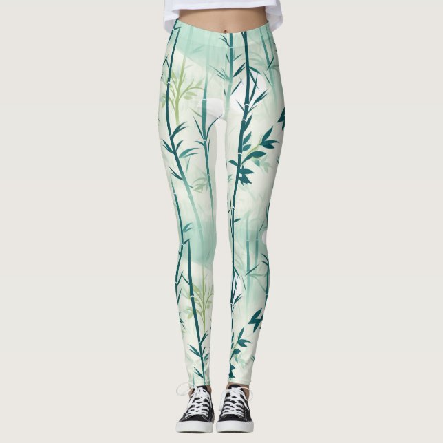 Serene Bamboo Blossom Asian  (4) Leggings (Front)