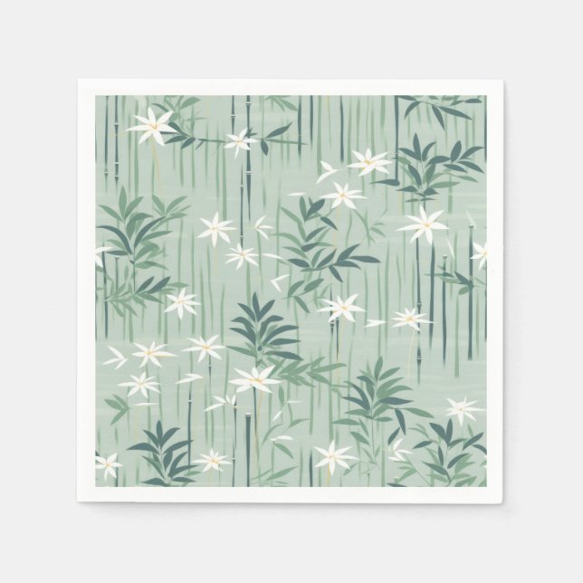 Serene Bamboo Blossom Asian  (4) Napkin (Front)