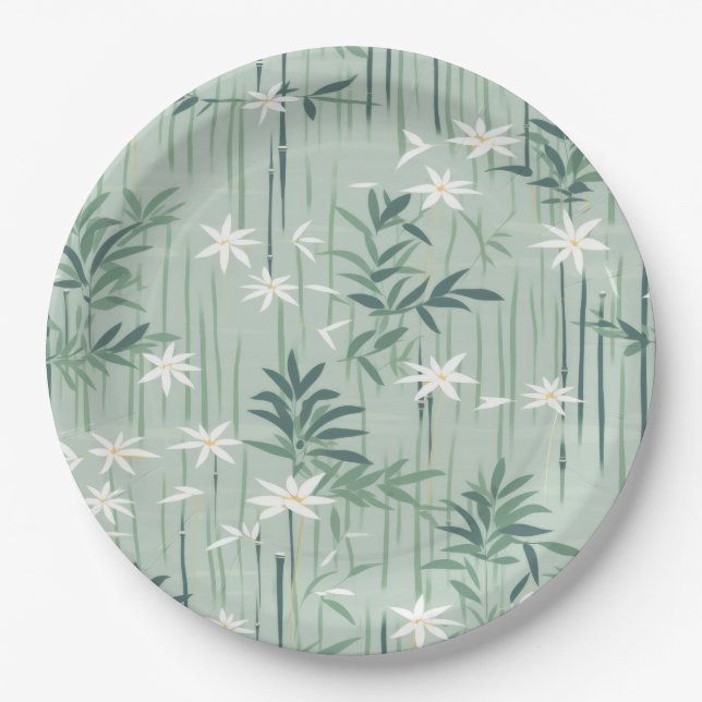 Serene Bamboo Blossom Asian  (4) Paper Plate (Front)