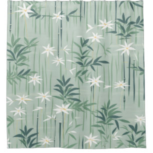 Serene Bamboo Blossom Asian  (4) Shower Curtain
