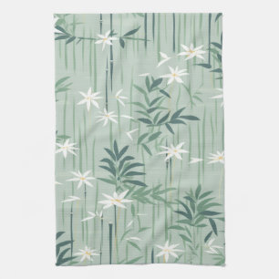 Serene Bamboo Blossom Asian  (4) Tea Towel