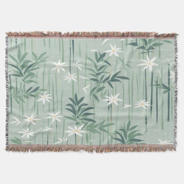 Serene Bamboo Blossom Asian  (4) Throw Blanket (Front)