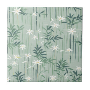 Serene Bamboo Blossom Asian  (4) Tile