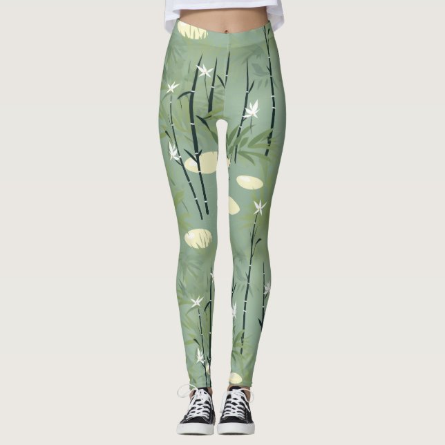 Serene Bamboo Blossom Asian  (5) Leggings (Front)