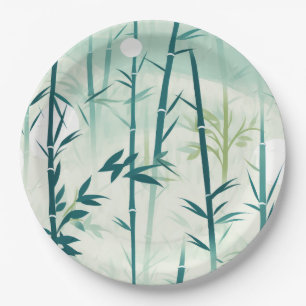 Serene Bamboo Blossom Asian  (5) Paper Plate