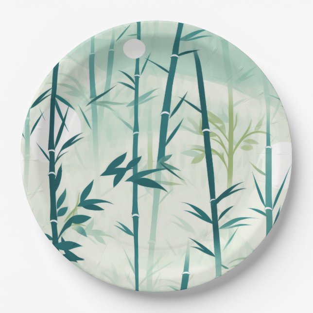 Serene Bamboo Blossom Asian  (5) Paper Plate (Front)