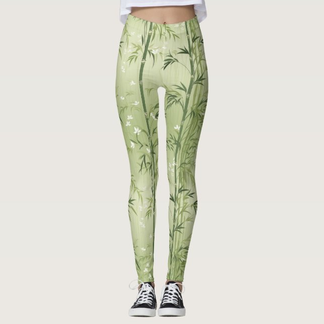 Serene Bamboo Blossom Asian  (6) Leggings (Front)