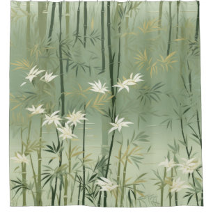 Serene Bamboo Blossom Asian  (6) Shower Curtain