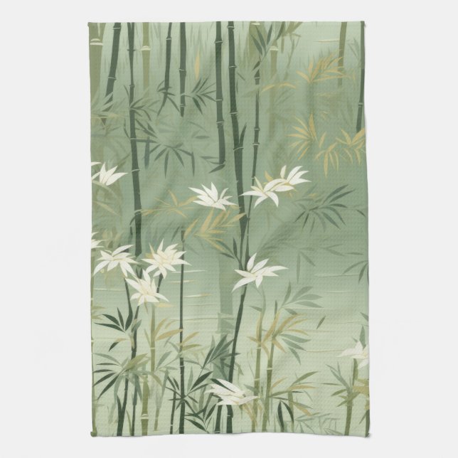 Serene Bamboo Blossom Asian  (6) Tea Towel (Vertical)