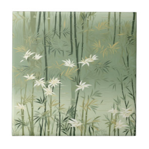 Serene Bamboo Blossom Asian  (6) Tile