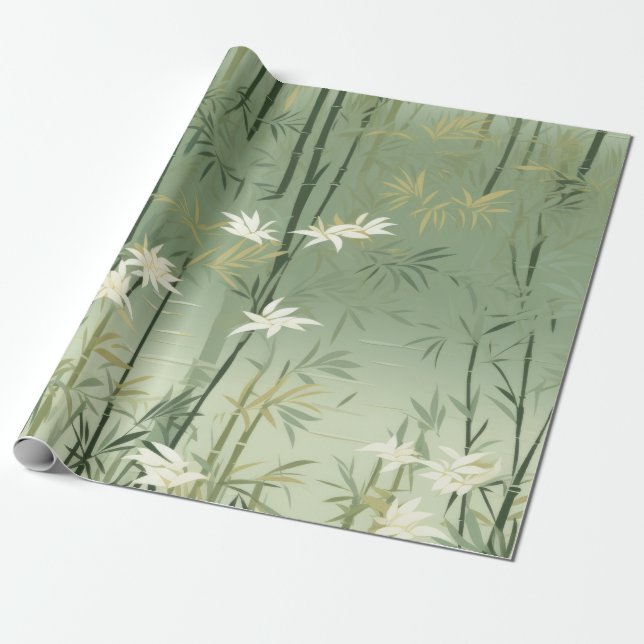 Serene Bamboo Blossom Asian  (6) Wrapping Paper (Unrolled)