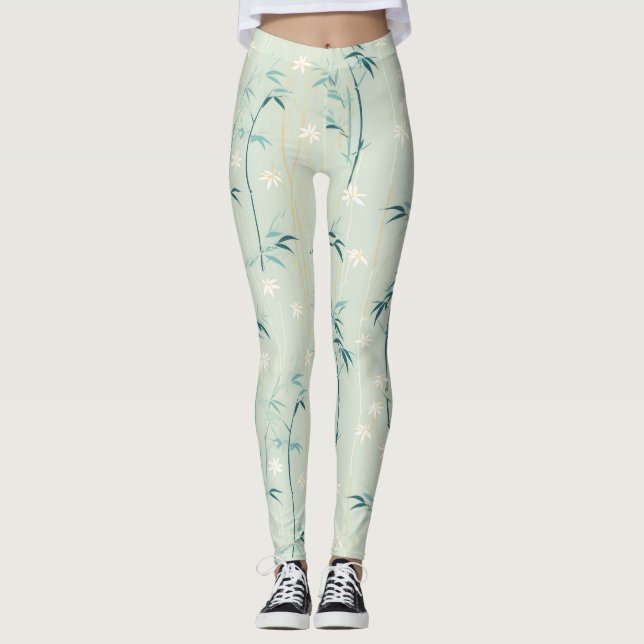 Serene Bamboo Blossom Asian  (8) Leggings (Front)
