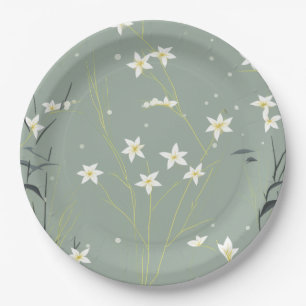 Serene Bamboo Blossom Asian  (8) Paper Plate