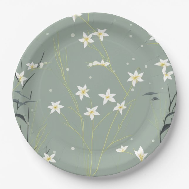 Serene Bamboo Blossom Asian  (8) Paper Plate (Front)