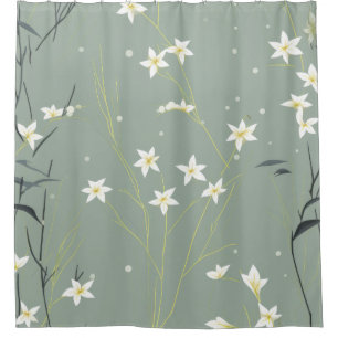 Serene Bamboo Blossom Asian  (8) Shower Curtain