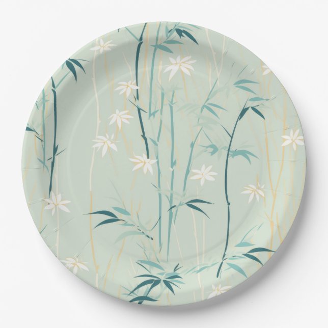 Serene Bamboo Blossom Asian  (9) Paper Plate (Front)