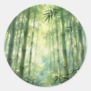 Serene Bamboo Forest Mist Glow Classic Round Sticker