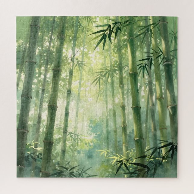 Serene Bamboo Forest Mist Glow Jigsaw Puzzle (Vertical)