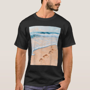 Serene Beach Scene Footprints In Sand T-Shirt