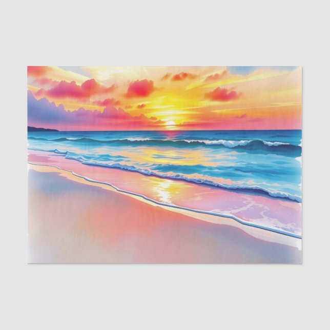 Serene Beach Sunset with Vibrant Reflections Tissue Paper (Front)