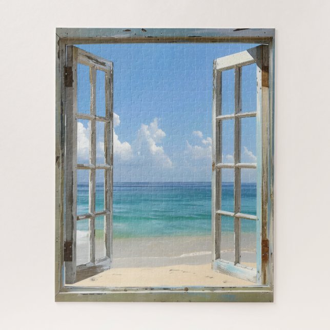 Serene Beach Window View Jigsaw Puzzle (Vertical)