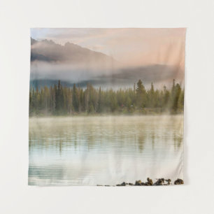 Serene beautiful lake in morning mountains, Oregon Tapestry
