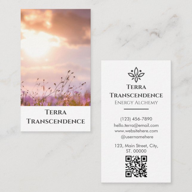 Serene Beauty Aesthetic Sunset Pink QR Code Clean Business Card (Front/Back)