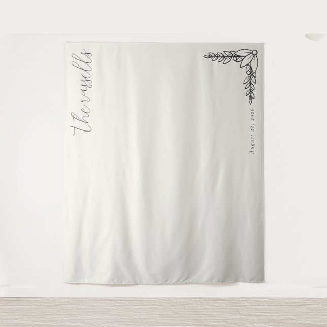 Serene Beige Botanical Calligraphy Tapestry (Front)