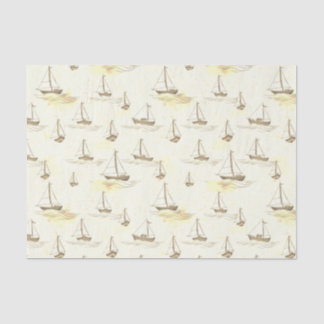 Serene Beige Sailing Boats on Sea Pattern Tissue Paper