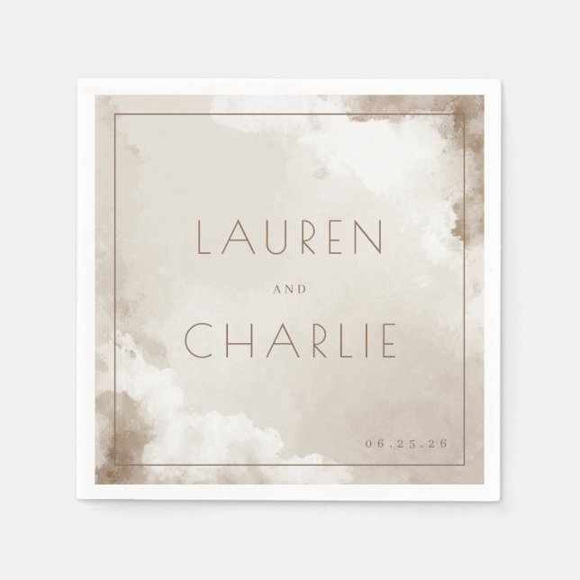 Serene Beige Watercolor Clouds Napkin (Front)
