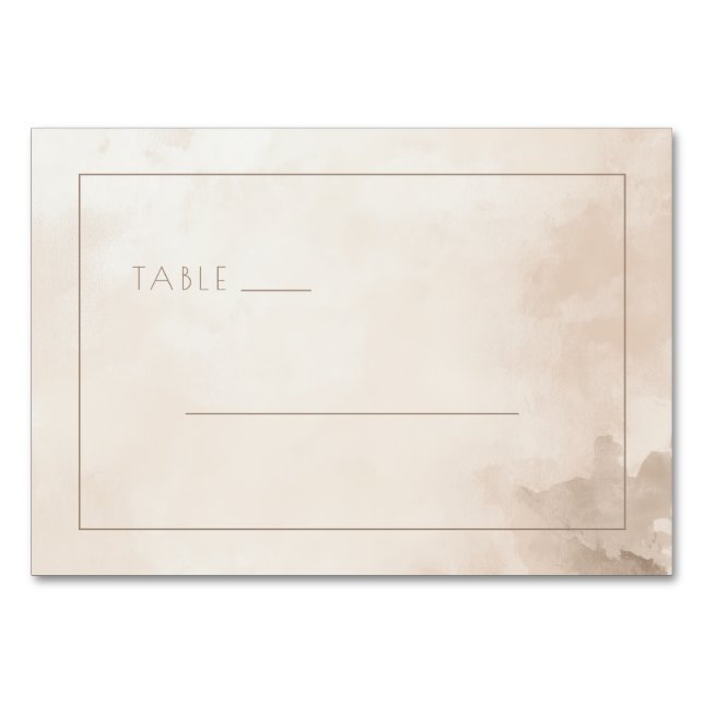 Serene Beige Watercolor Lines Table Number (Front)