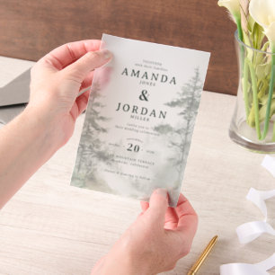 Serene Beige Watercolor Pine Trees Vellum Invitations