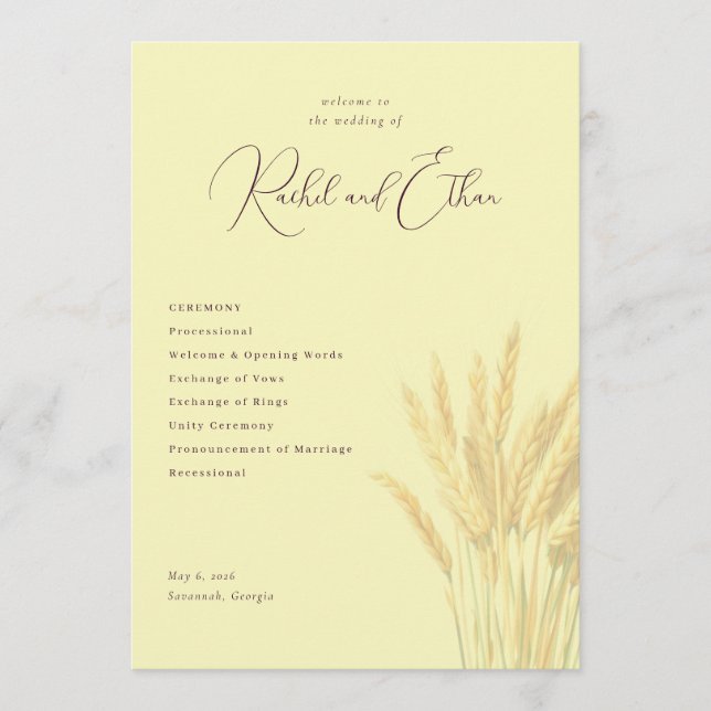 Serene Beige Wheat Wedding Invitations (Front)