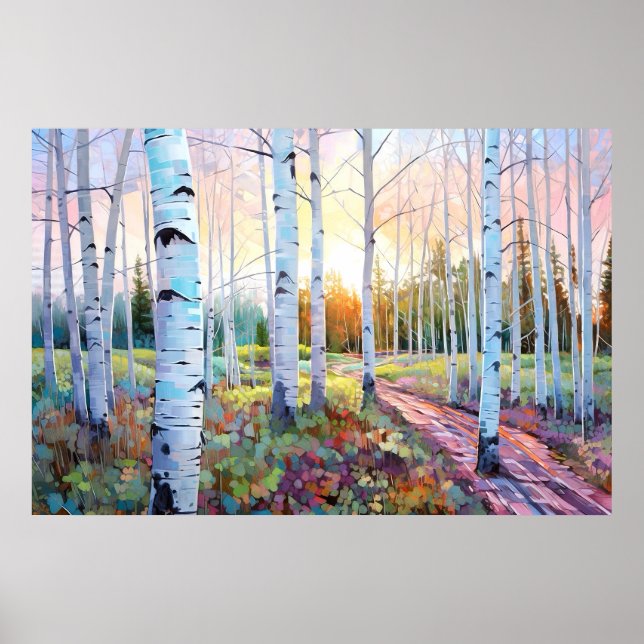 Serene Birch Forest Watercolor Art Print  (Front)