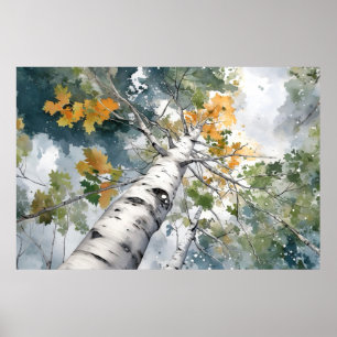 Serene Birch Forest Watercolor Art Print 