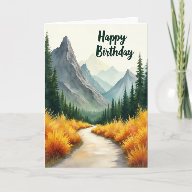 Serene Birthday Mountain Path Card (Front)