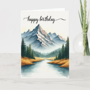 Serene Birthday Mountain River Card