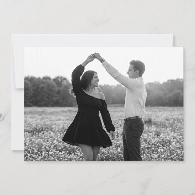 Serene Black and White Romantic Photo Invitation (Front)